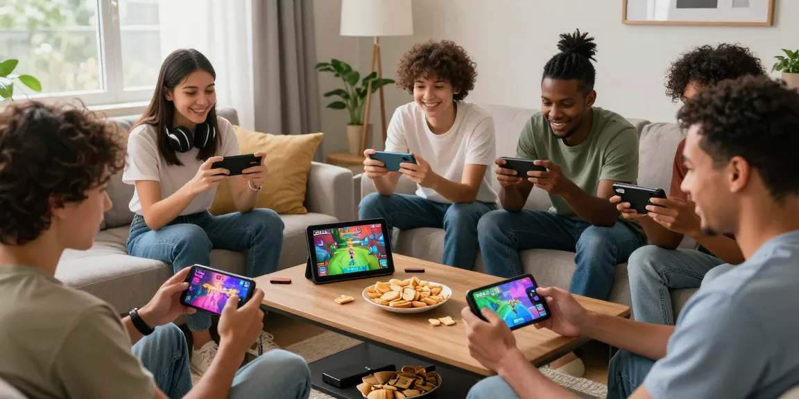 Exciting Zowin gaming experience with players enjoying mobile games in a cozy living room atmosphere.