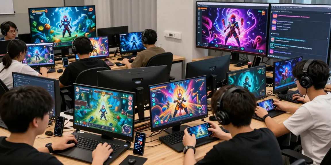 Engaged players exploring mind control porn games on digital devices in vibrant gaming environment.