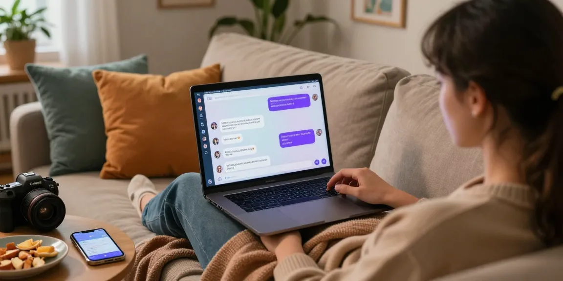 Enjoying nsfw ai chat on a laptop in a cozy environment.