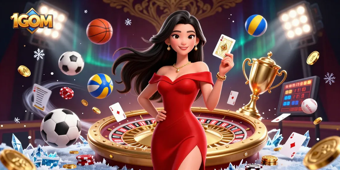 Experience 1GOM's thrilling sports betting scene with an elegant woman celebrating wins