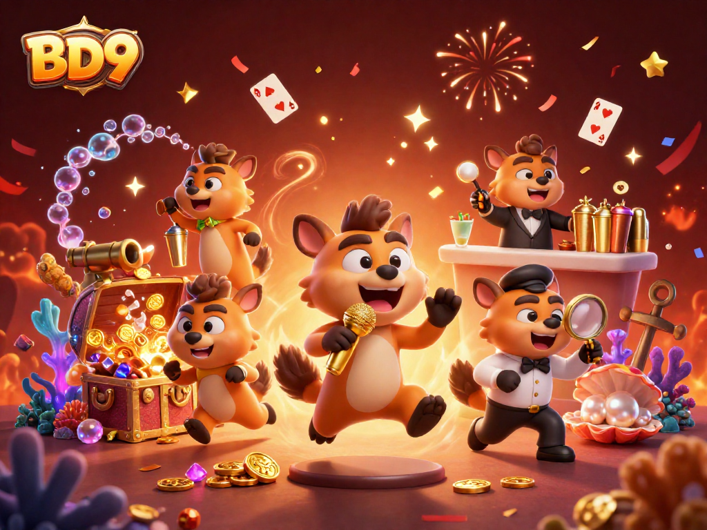 Engage with BD9's vibrant casino scene showcasing hyenas in comedic roles, featuring dynamic gaming elements.