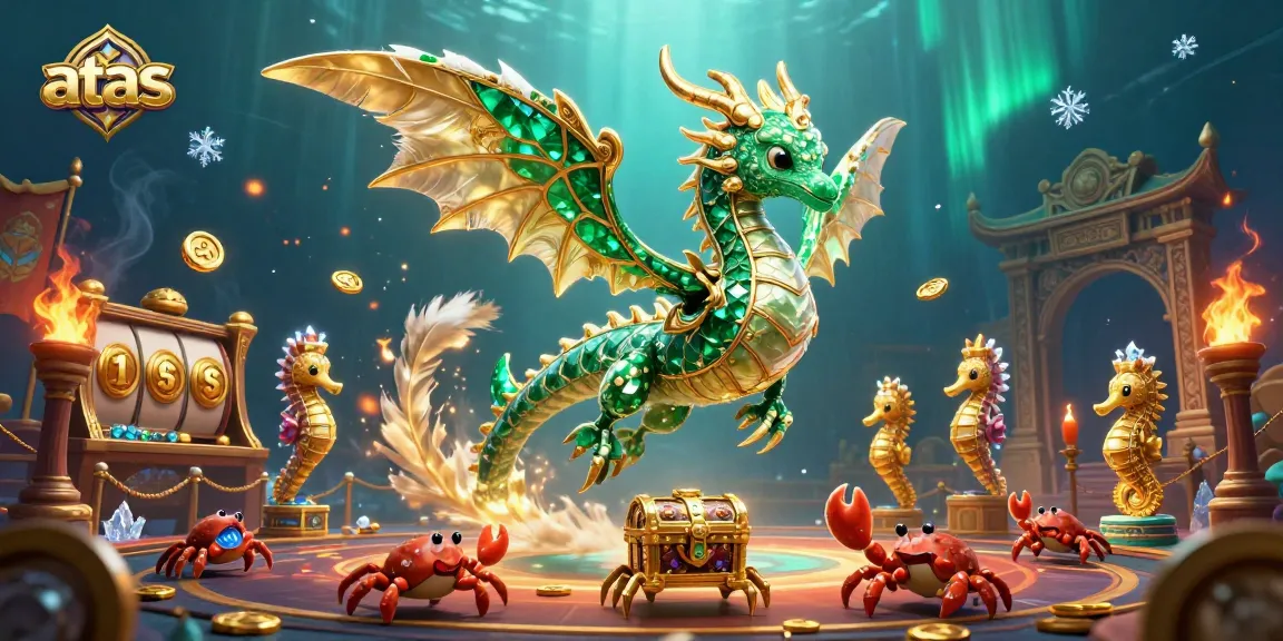 Experience the thrill of gambling at atas with a dazzling underwater casino scene featuring a sea dragon, jackpot elements, and shimmering treasures.