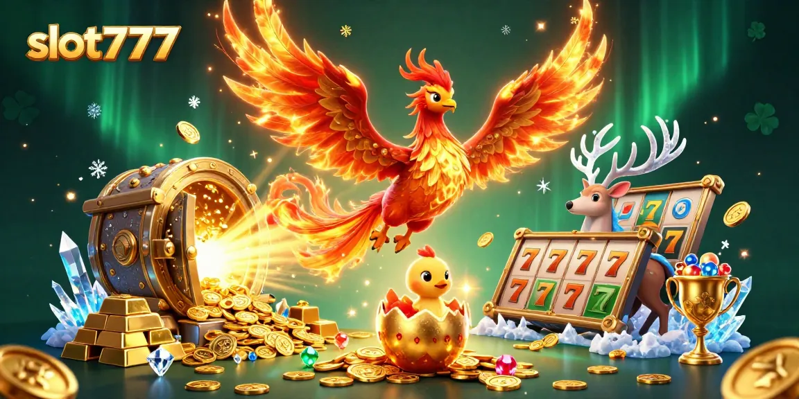 Spin to win with slot777 in a vibrant casino-themed illustration featuring iconic symbols and treasures.