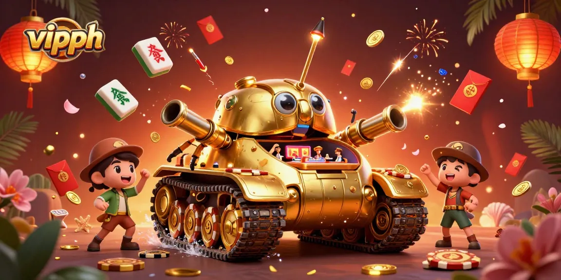 Experience thrilling gaming action at vipph with a colorful casino tank scene filled with festive elements.