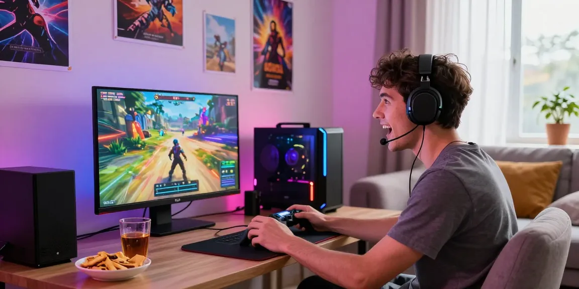 GO99 gaming enthusiast enjoying an online gaming experience in a well-lit modern living room with vibrant decor and snacks.