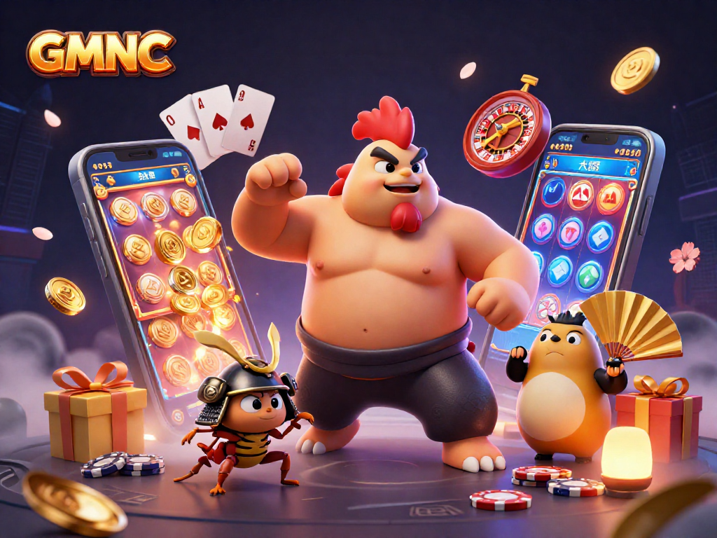 Engage with GMNC's thrilling casino world featuring a sumo wrestler rooster, samurai cricket, and flashy games.