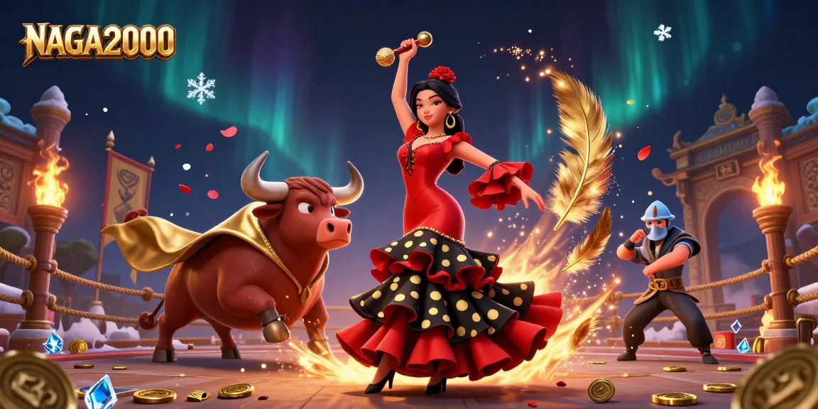 NAGA2000 meningkatkan kegembiraan dengan pemandangan kasino yang menawan menampilkan penari flamenco dan seekor banteng.