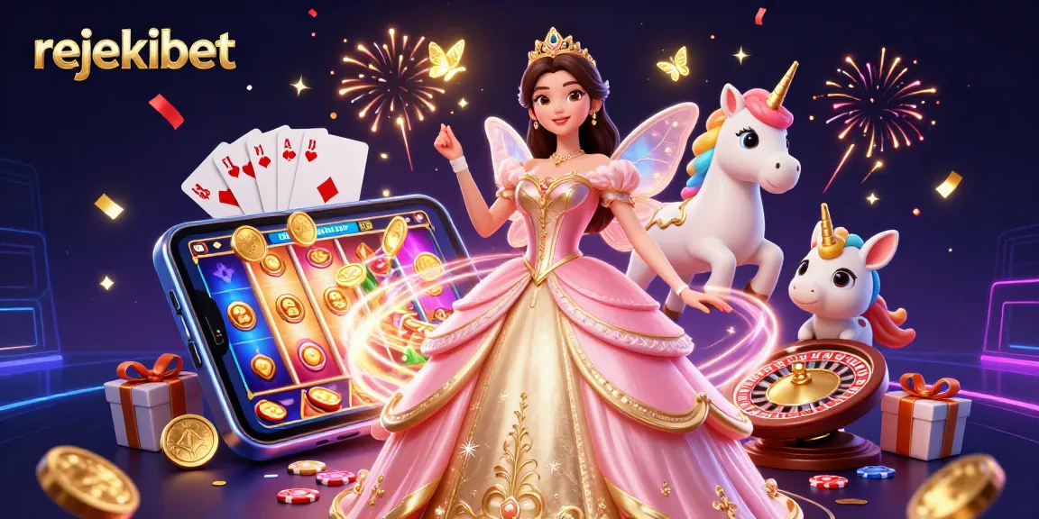 Experience winning with rejekibet in a vibrant 3D casino celebration with magical characters.