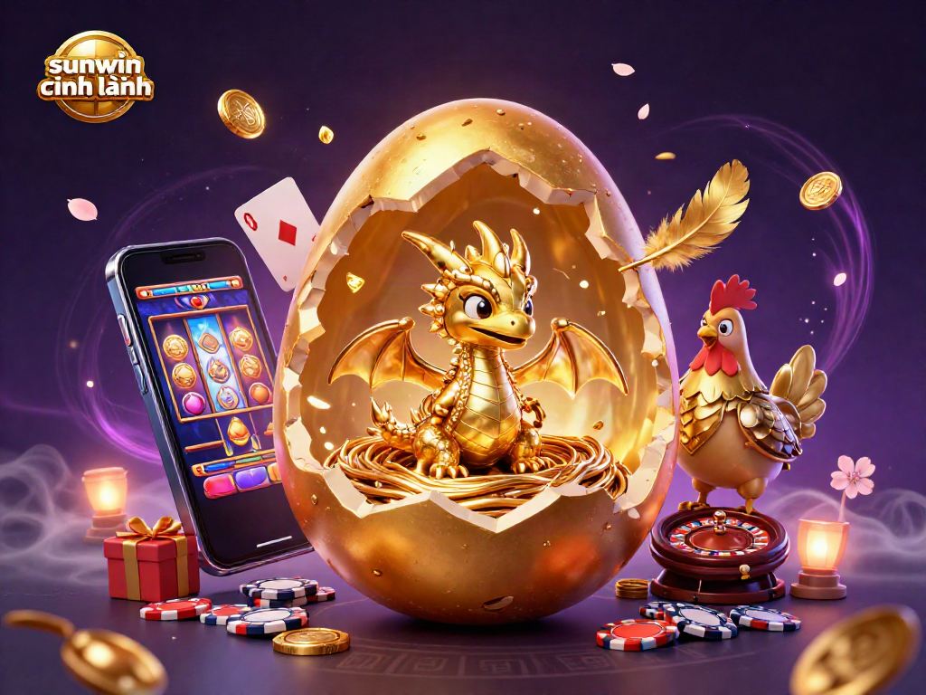 Experience thrilling gaming with sunwin chính hãng featuring a golden dragon on a poker chip nest.