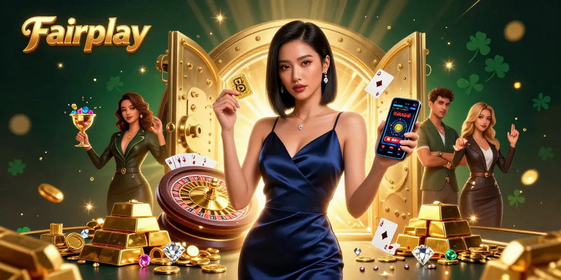 Experience Fairplay with a stunning casino scene featuring golden treasures and gaming elements.