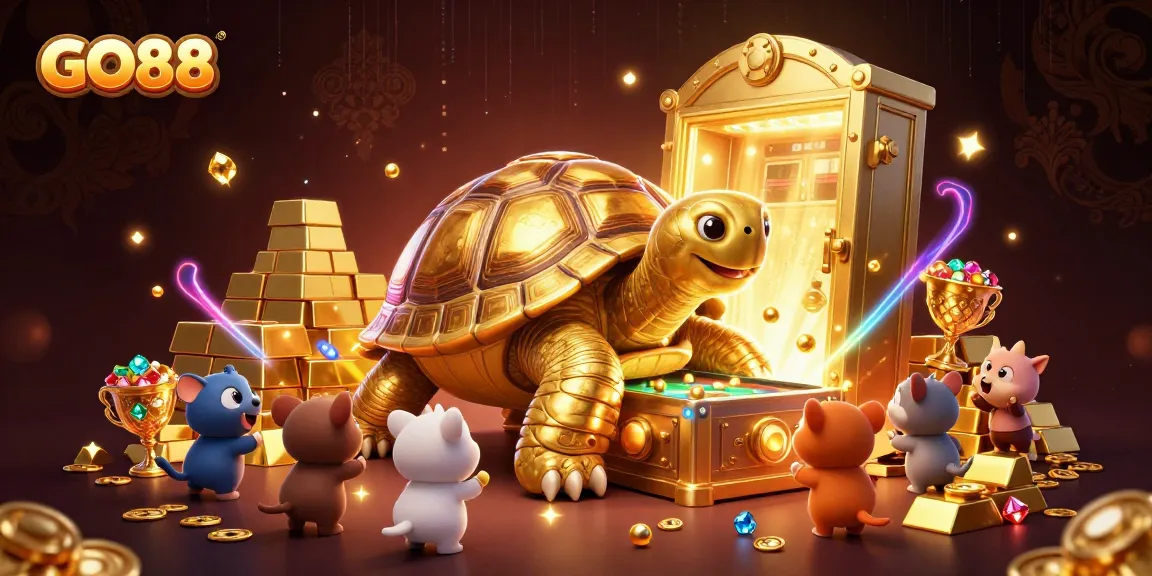 Experience GO88's thrilling gaming action with gem-filled treasures and vibrant characters.