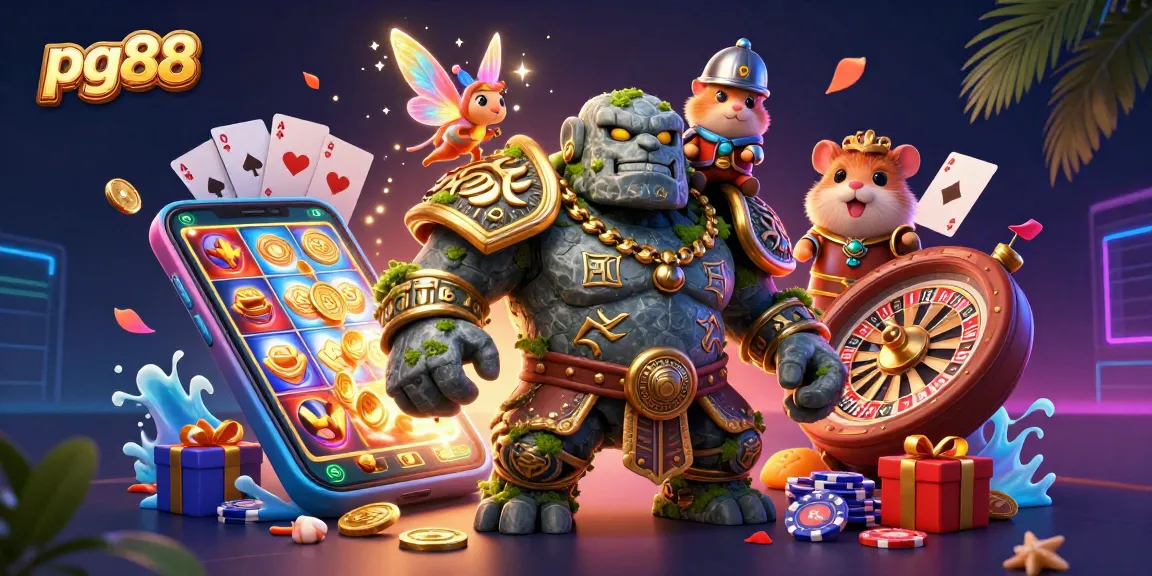 Experience epic adventures and winnings with pg88 in this vibrant casino illustration!
