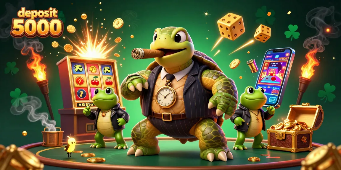 Engage in thrilling gameplay with deposit 5000 at a vibrant casino scene featuring lively characters and slot machines.