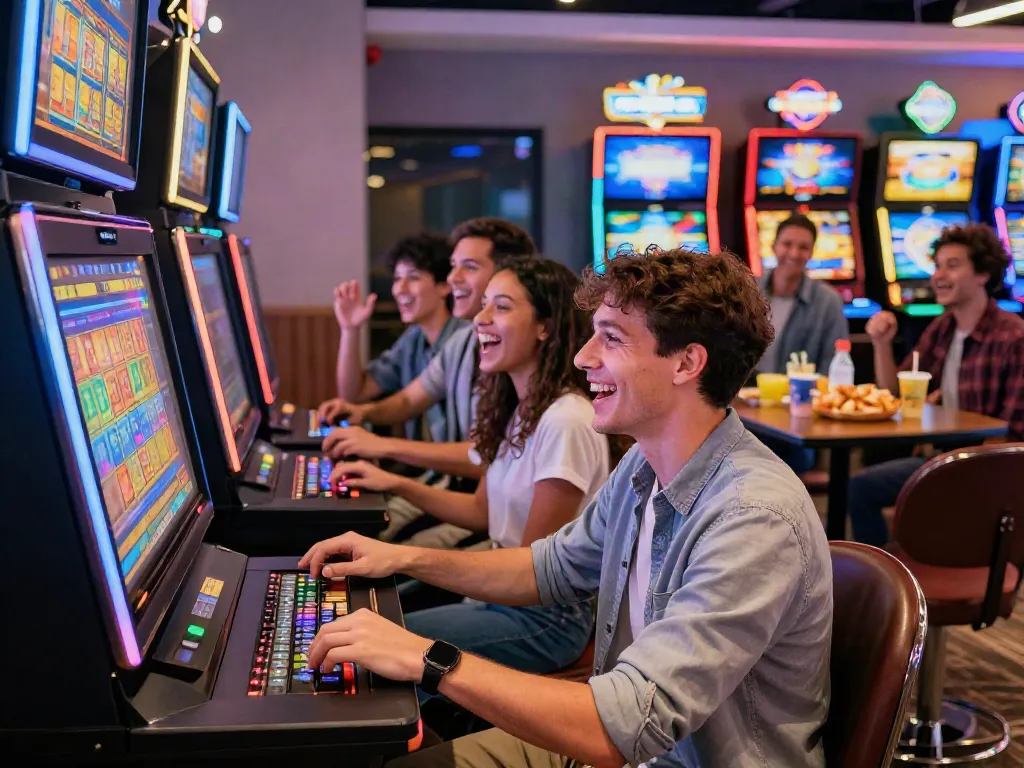 Pengalaman bermain slot yang menyenangkan dengan suasana ceria di kasino modern.