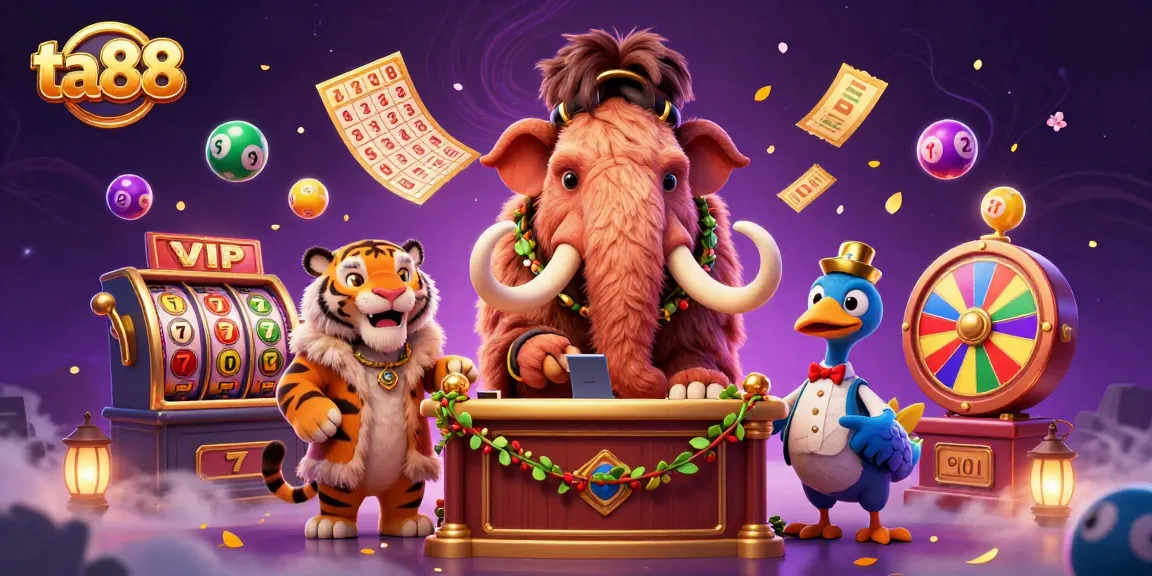 Engage in gaming thrills at ta88 with a lively casino scene featuring fun characters and exciting elements.