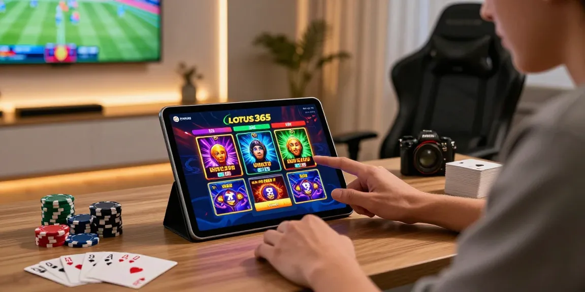 Lotus365 gaming experience showcasing a player engaged with the platform in a dynamic home setting.