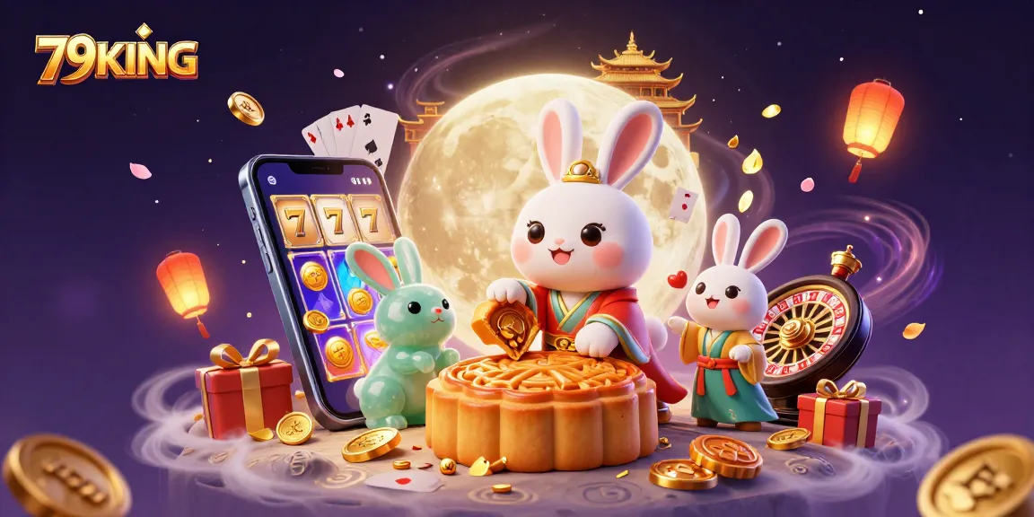 Experience thrilling moments with 79KING as a moon rabbit unveils poker chips and slot games.