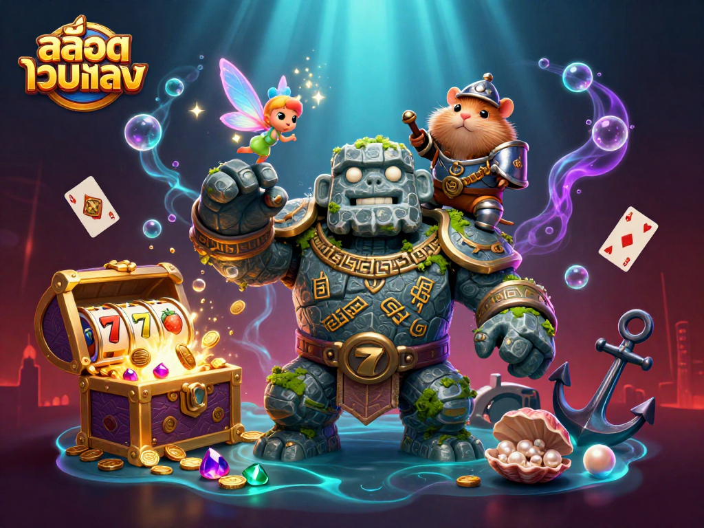 Experience excitement withสล็อตเว็บตรง as a stone golem, fairy, and hamster knight unveil treasure and casino elements.