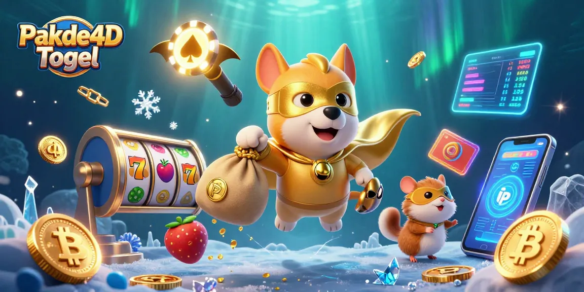 Experience Pakde4D Togel with a thrilling cartoon dog hero flying through a vibrant casino landscape.