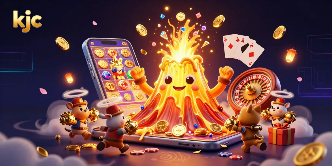 Experience the excitement at KJC casino with animated treasures erupting from a dynamic scene!