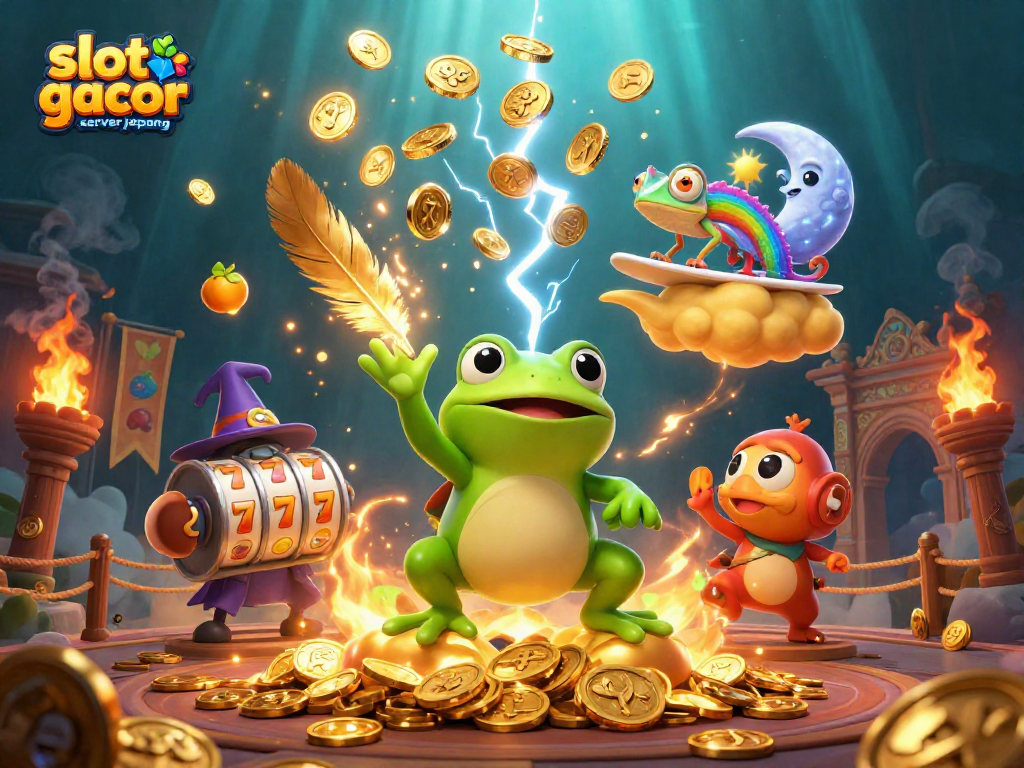 Experience the thrill of slot gacor server Jepang with golden coins and vibrant game elements.