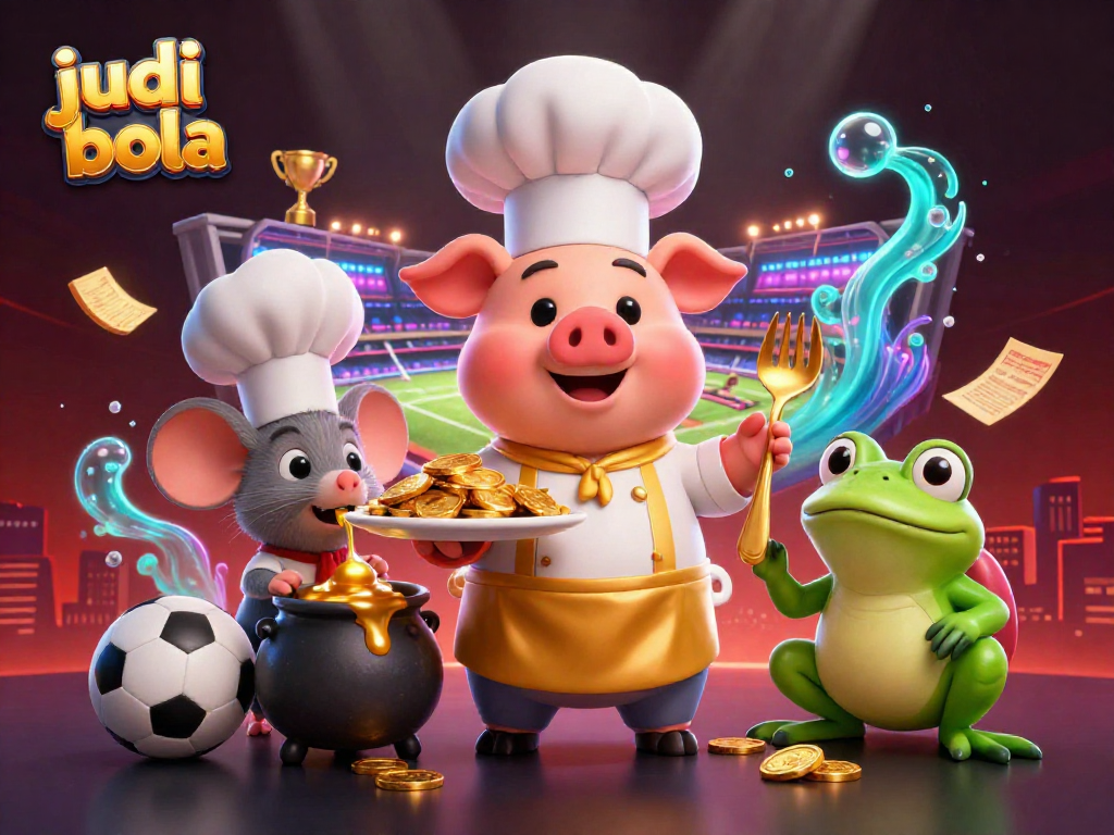 Engage in judi bola with a vibrant scene featuring winning sports betting characters and golden treasures.