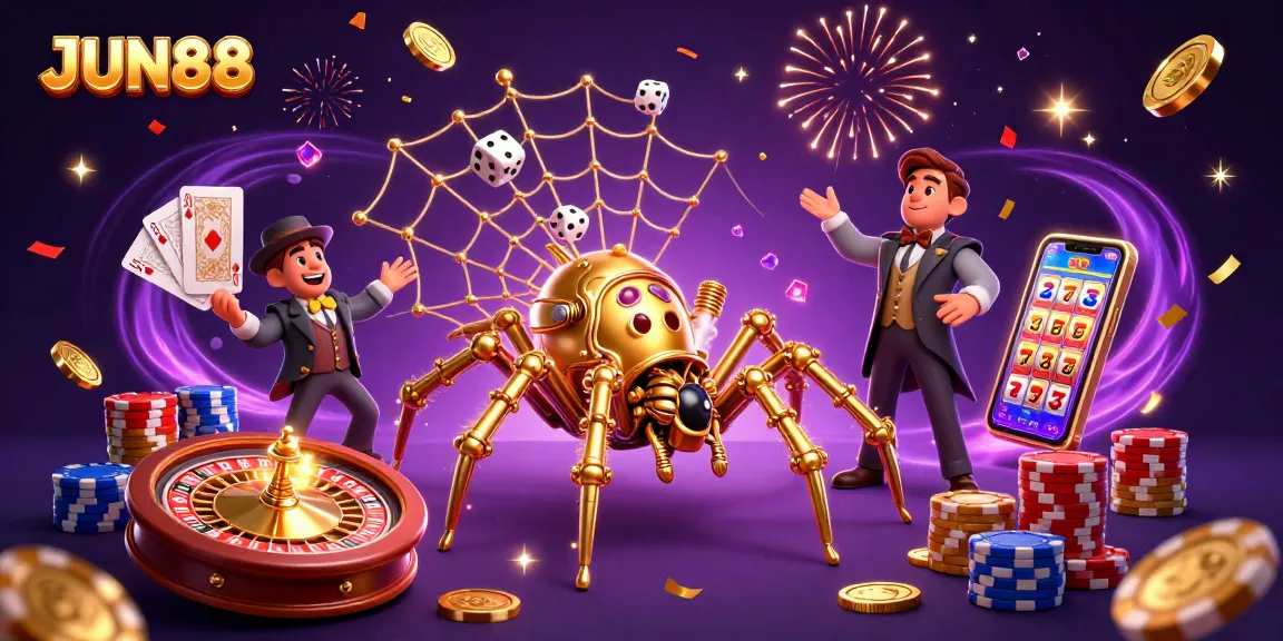 Experience winning with JUN88 in a vibrant, dynamic casino scene filled with games and excitement.