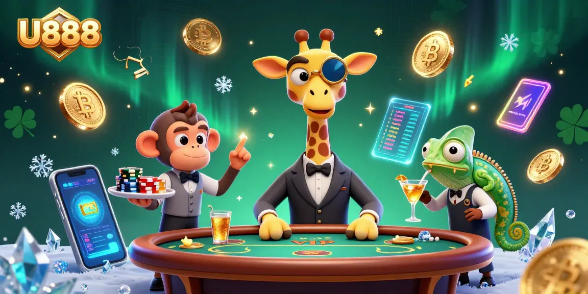 U888 showcases an engaging 3D scene with a high-roller giraffe and casino elements enhancing gameplay excitement.