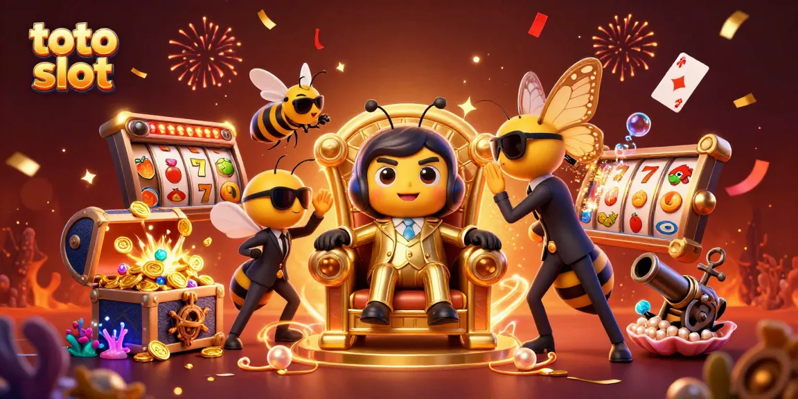 Engage with vibrant toto slot visuals featuring a bumblebee mob boss surrounded by festive casino elements.