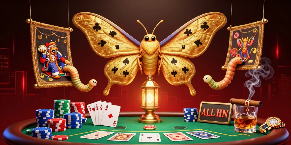 Engage with F8BET's vibrant illustration showcasing a majestic moth at a poker table with colorful chips.