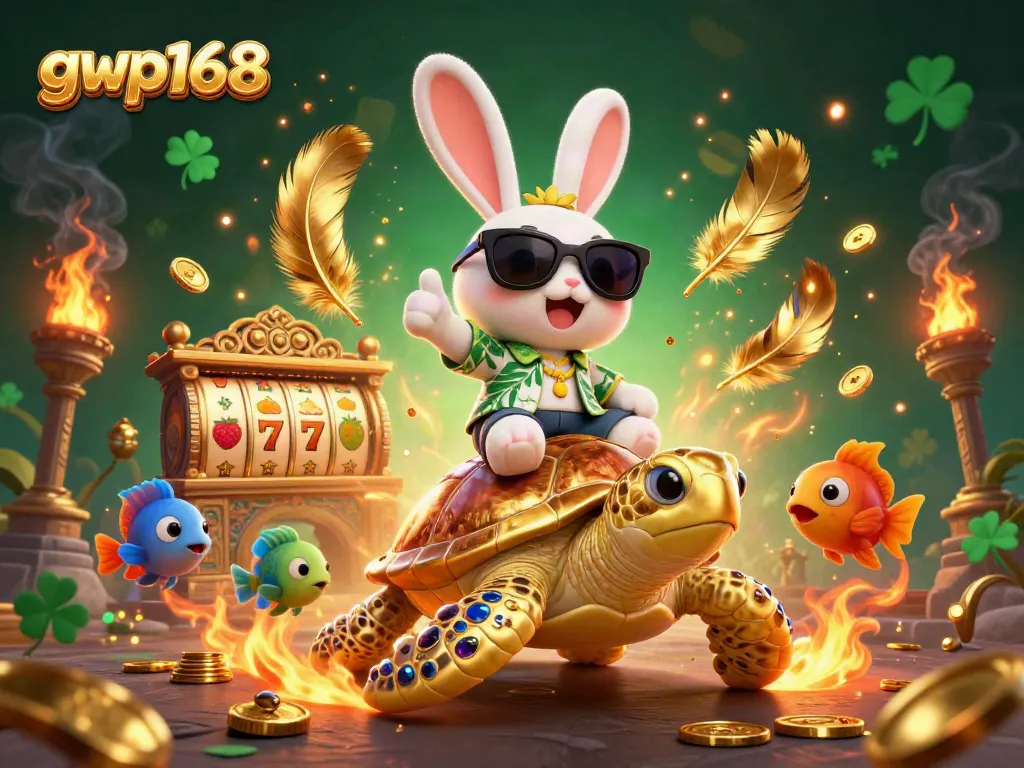 GWP168 mainkan slot seru dengan kelinci keberuntungan dan kura-kura emas bertema kasino.