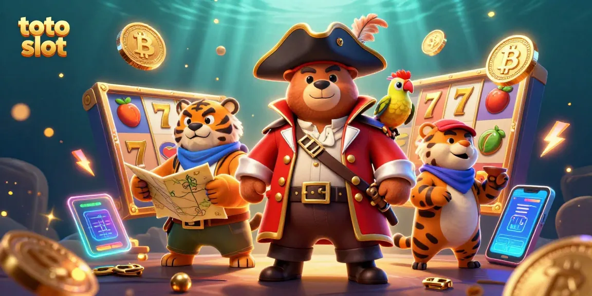 Unleash winning strategies with toto slot in vibrant 3D pirate-themed illustration filled with game elements.