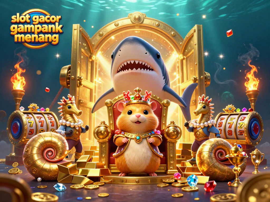 Experience slot gacor gampang menang with vibrant golden treasures and animated characters in this dynamic 3D art.