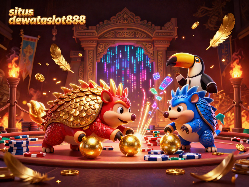 Permainan seru di situs dewataslot888 dengan pangolin dan dealer kasino dalam aksi