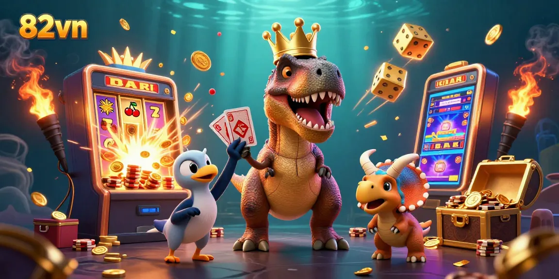 Experience thrilling fun at 82vn with a colorful and dynamic casino scene featuring vibrant characters and game elements.