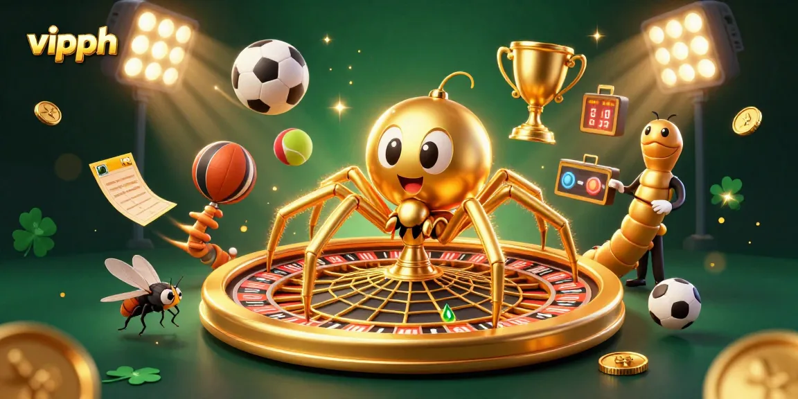 Bet successfully at vipph while the golden spider spins a roulette web, showcasing exciting gambling elements.