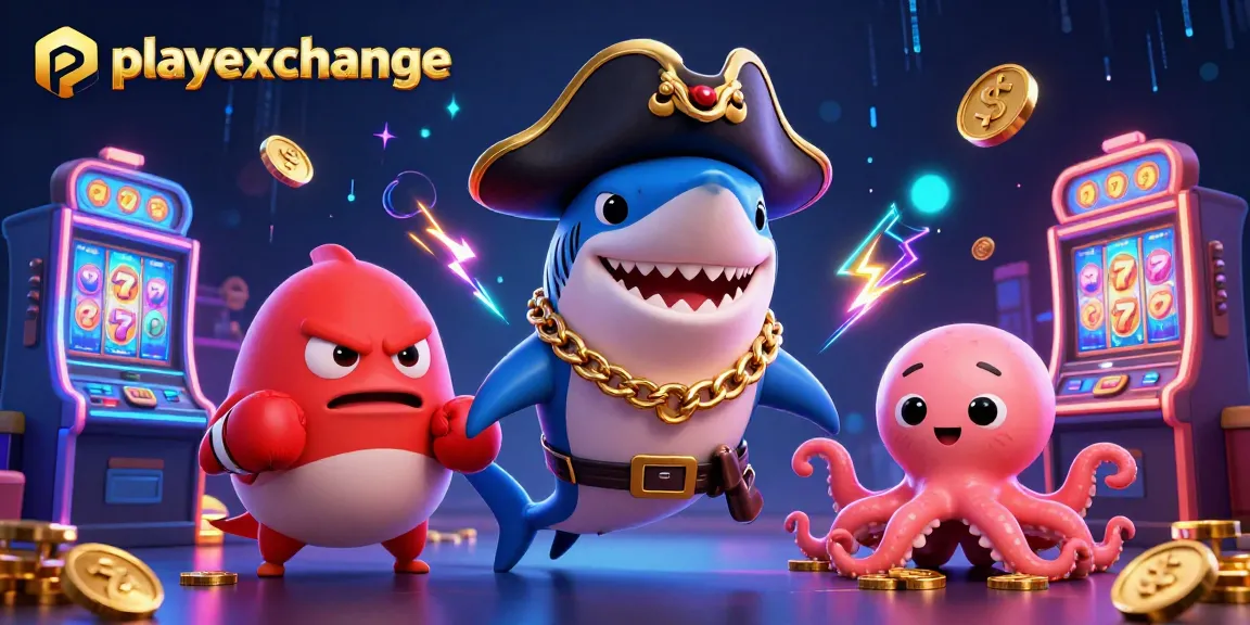 Playexchange offers thrilling casino games featuring a shark, pufferfish, and octopus celebrating big wins.