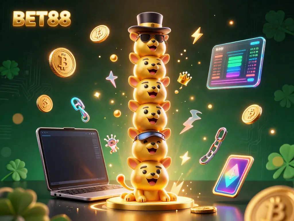 Experience captivating gambling visuals with the BET88 game scene featuring animated totems and vibrant casino elements.