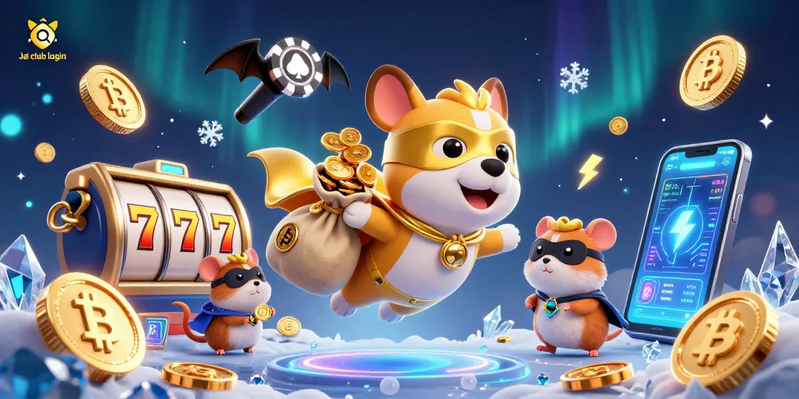 Engage with Jai club login through thrilling visuals of a superhero dog and slots, embracing fun.