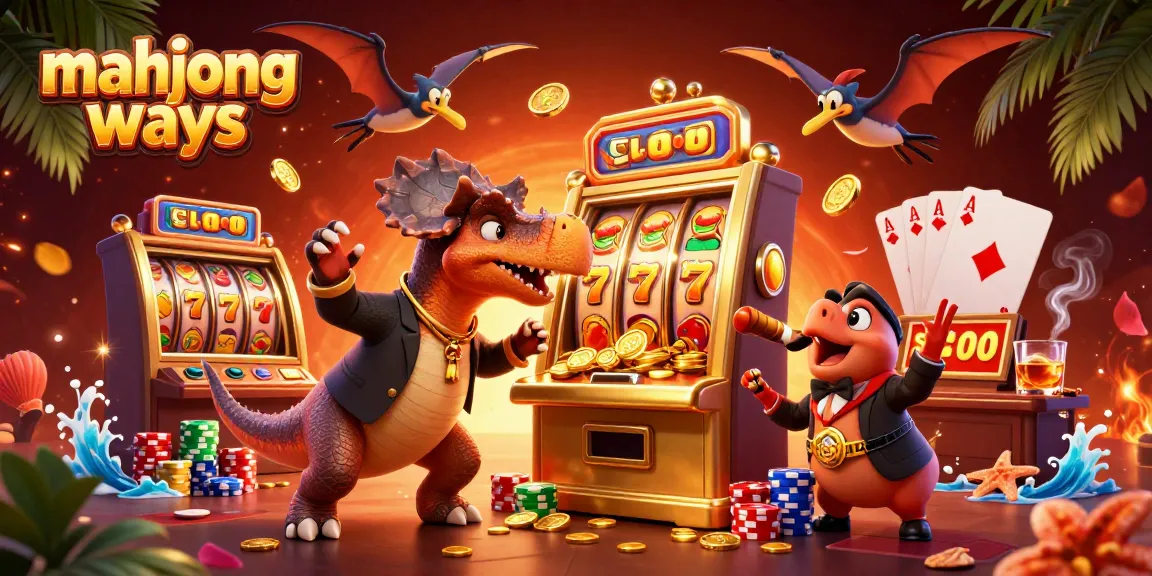 Engage in thrilling mahjong ways slot excitement with a 3D pachycephalosaurus jackpot scene.