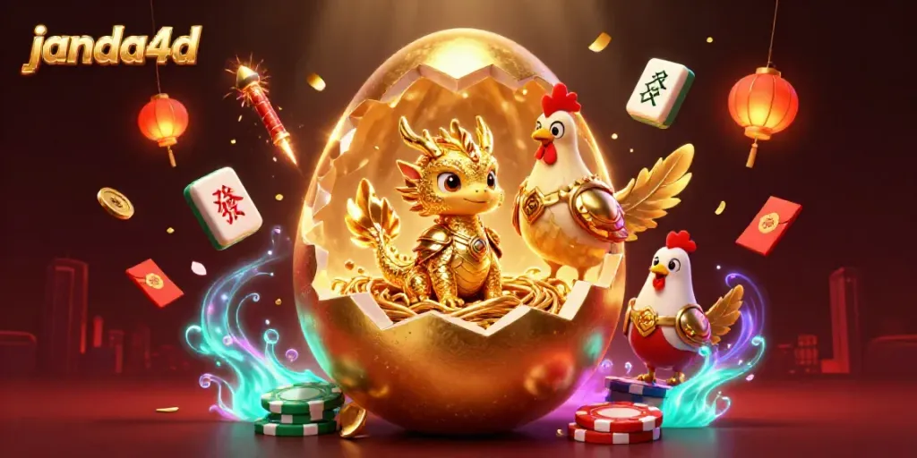 Menikmati pengalaman taruhan di janda4d dengan naga emas dan chip poker di sekitar.