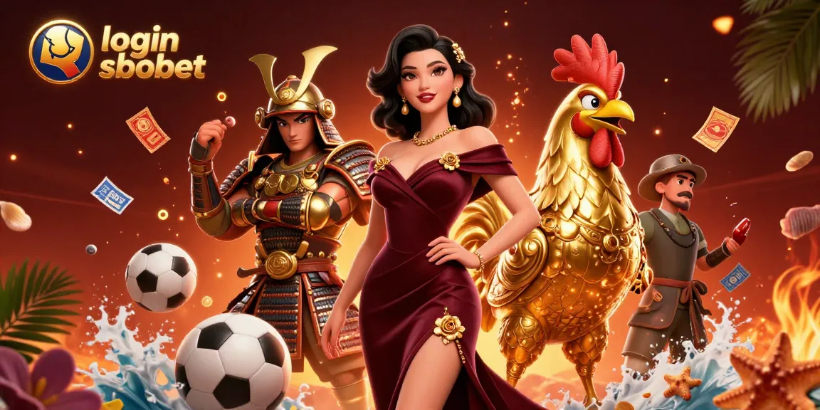 Bet on exciting games with login sbobet while enjoying a 3D illustration of a glamorous woman and a rooster warrior.