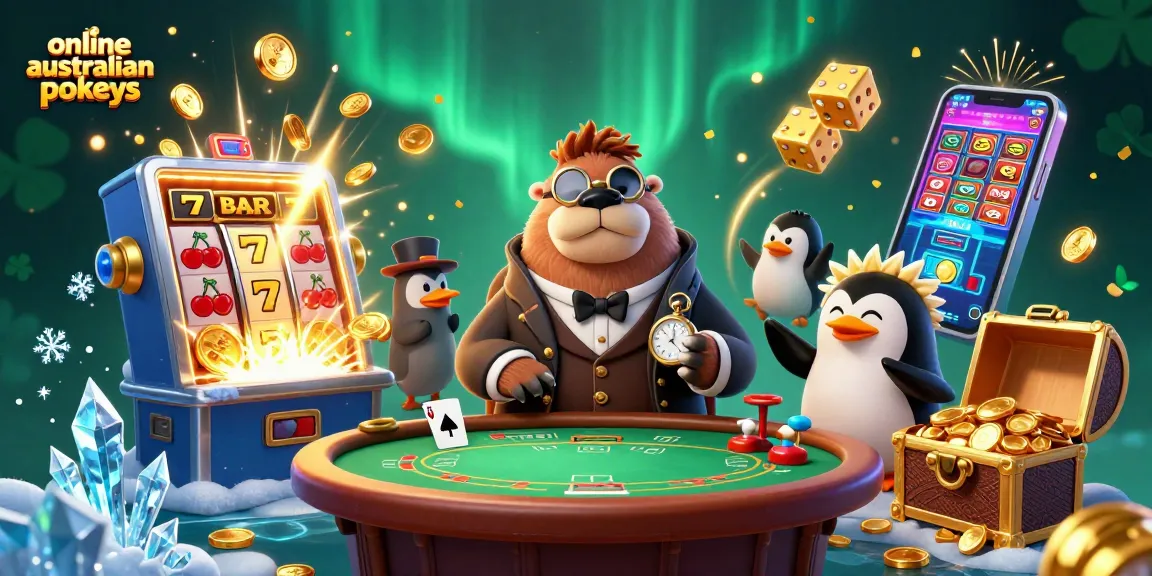 Experience online australian pokies with a jolly walrus at an underwater poker table amidst casino delights.