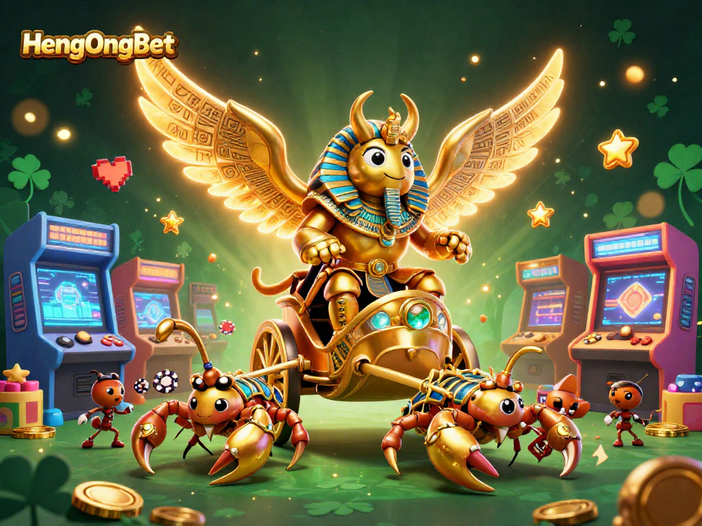 Experience exciting gameplay with HengOngBet's colossal golden scarab and gaming elements