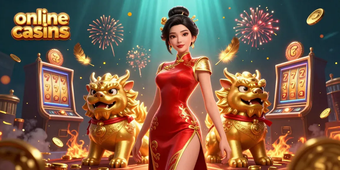 Experience thrilling online casinos with a glamorous character and dynamic elements showcasing casino action.