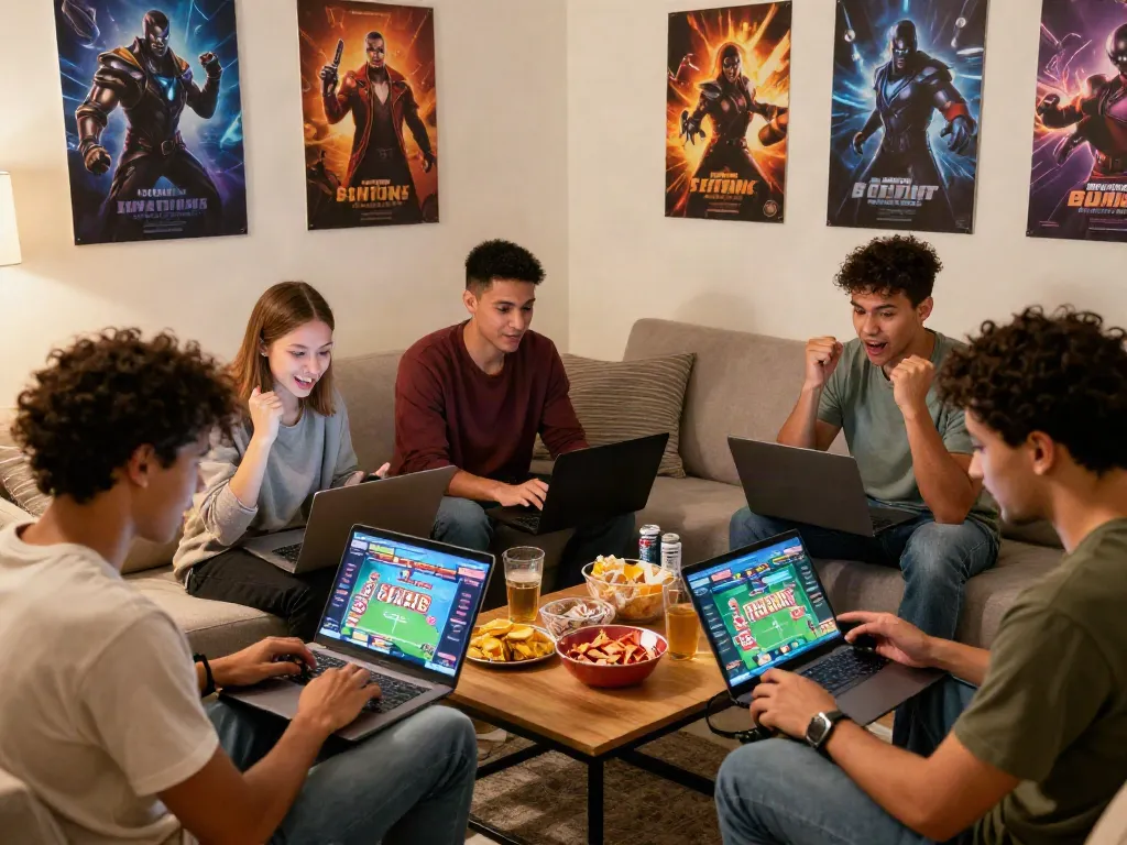 Exciting unsurtoto gaming session with friends enjoying an online lottery