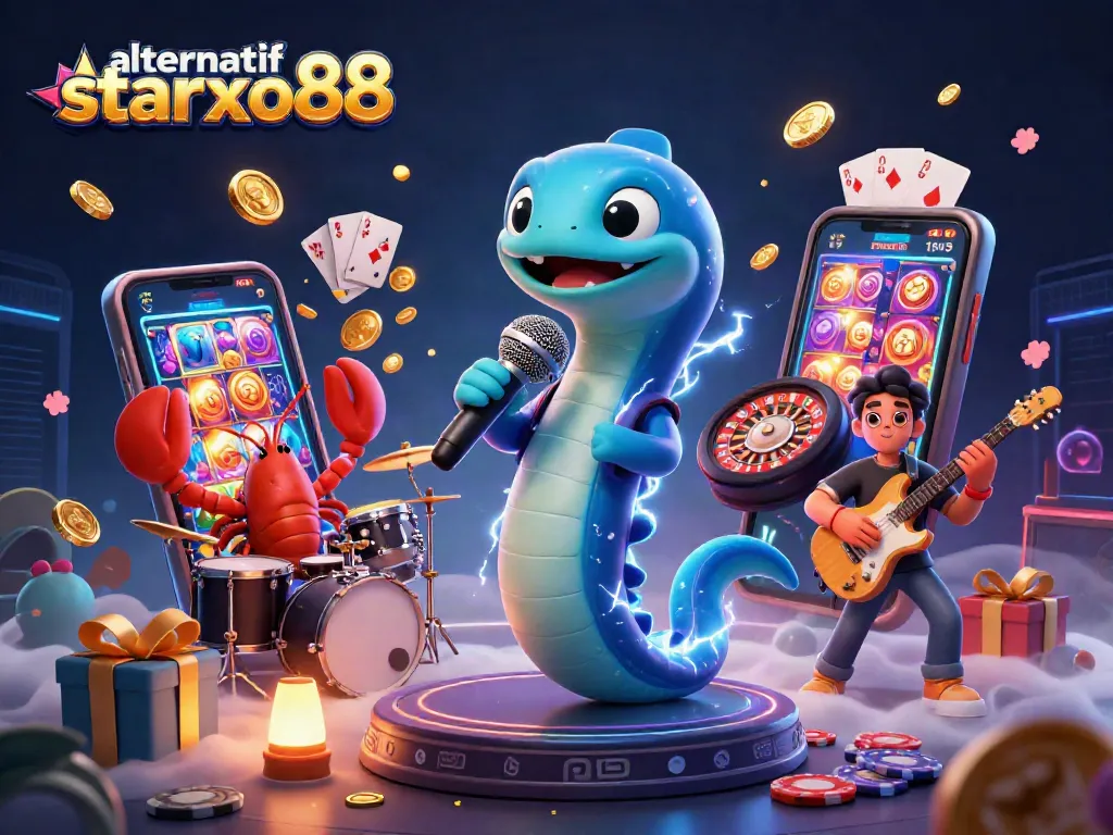 Experience alternatif starxo88 in action with a vibrant underwater DJ casino scene featuring whimsical characters.