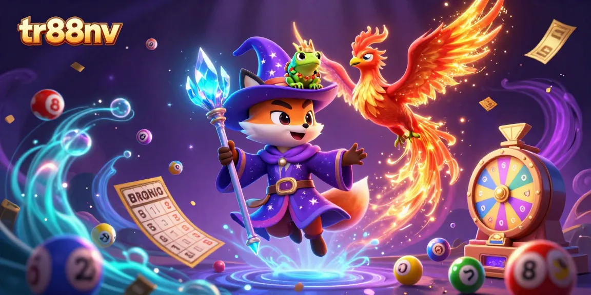 Engage in thrilling games with tr88nv, a vibrant 3D illustration of a mystical wizard alongside a phoenix.