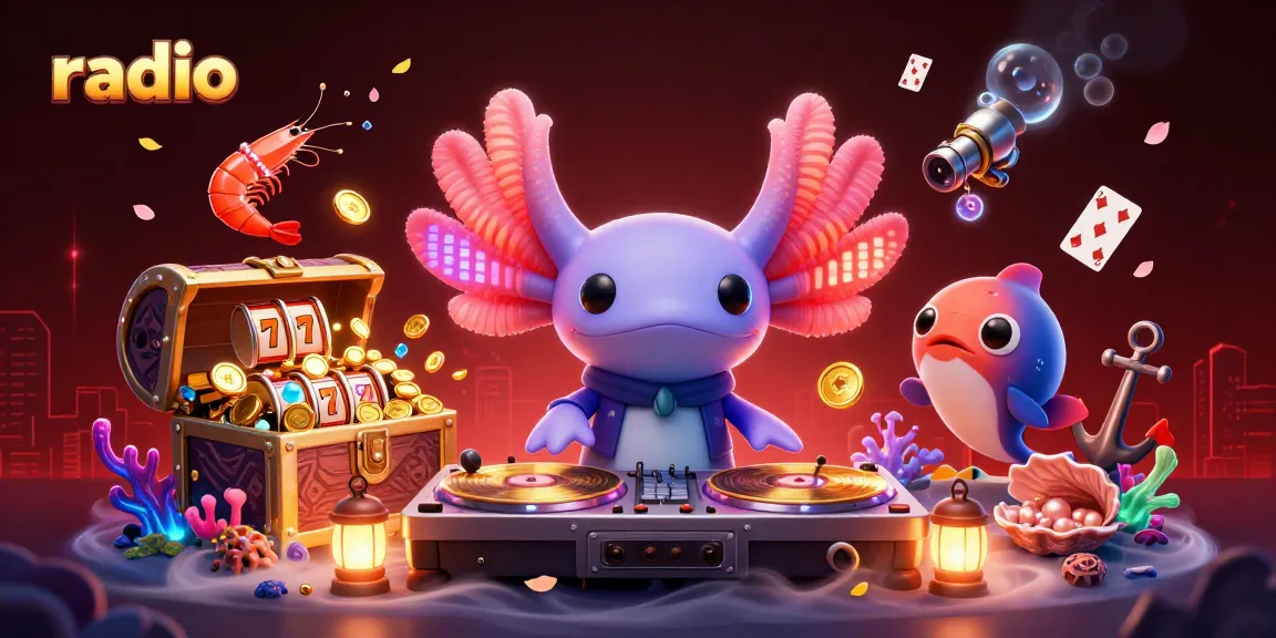 Experience the excitement of radio-themed gambling with vibrant characters in this colorful casino scene.