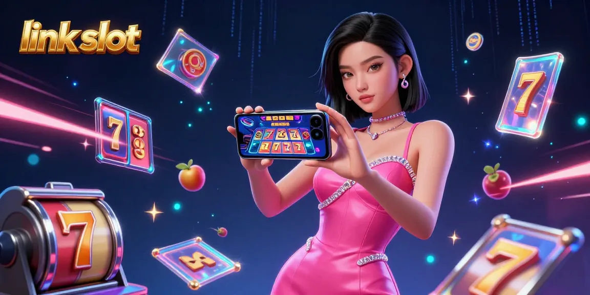 Engage with link slot features through an exhilarating 3D casino scene showcasing vibrant gameplay.